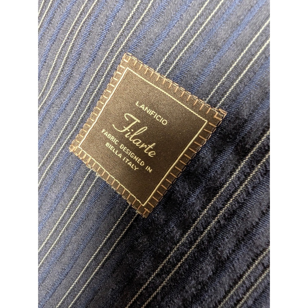 Paul Betenly Mens Navy Pinstripe Wool Cotton Blazer Sport Coat 46R Lanificio - Picture 5 of 8